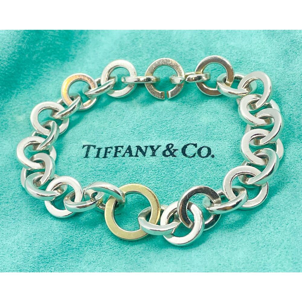 Tiffany & Co 18K Gold & Sterling Silver Interlocking Circle Link Bracelet 7.25"